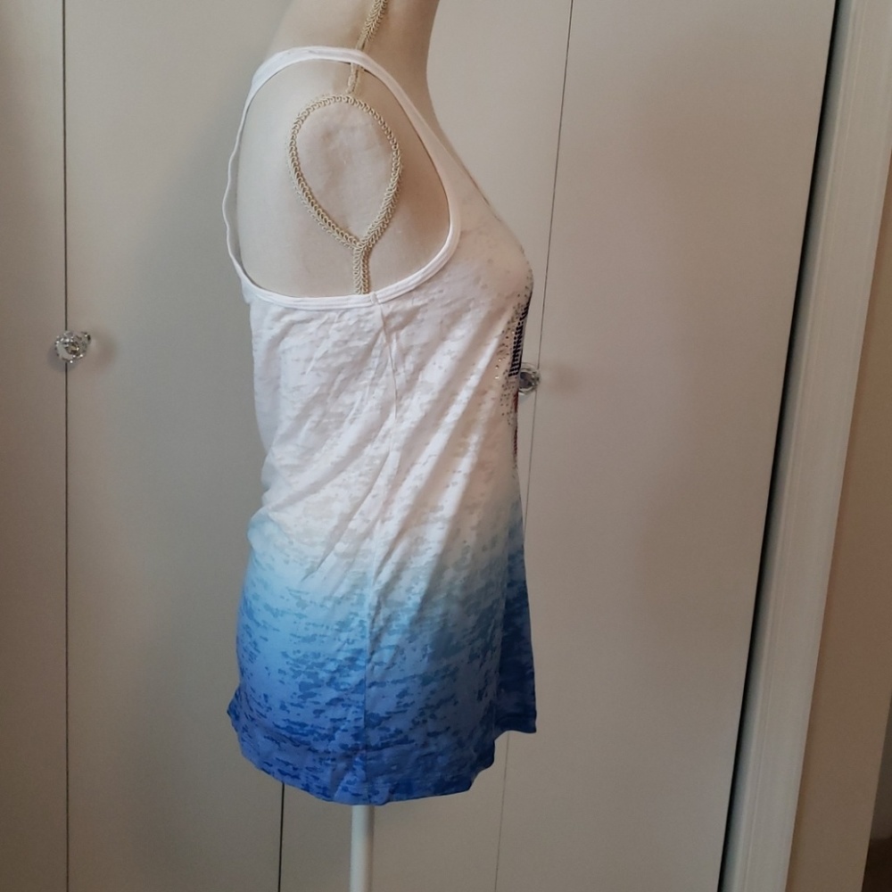 NWOT Rhinestone Heart Flag Racerback Tank - Picture 3 of 5